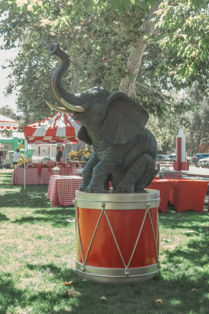 Elephant-on-drum carnival prop from the themed decor collection