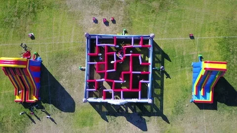 Overhead view of a walk-through zombie maze attraction built for a Halloween event