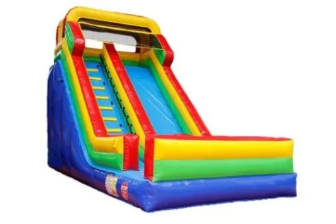 A red and yellow bounce house set up on a grassy field with kids playing inside, part of a larger family-day event in Camp Pendleton, CA